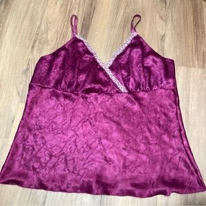 Y2K Silky Magenta Lace Trim Lingerie Style Cami Tank Sz. Large Fairy Whimsigoth